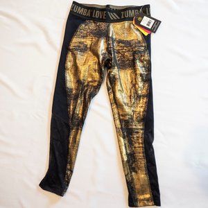 Zumba Love Panel Capri Leggings Black GOLD SMALL